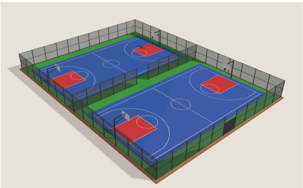 Twin basketball courts